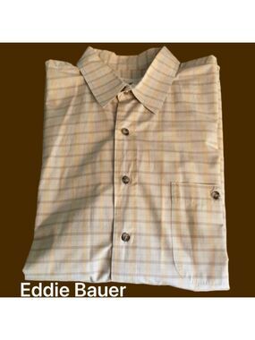 Eddie Bauer (XL) 100% Cotton Beige Plaid EUC